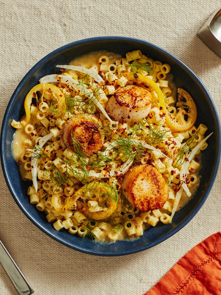 Citrus-Butter Scallops With Tiny Pasta